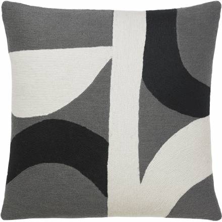 Judy Ross Textiles Hand-Embroidered Chain Stitch Eclipse Throw Pillow dark grey/black/cream
